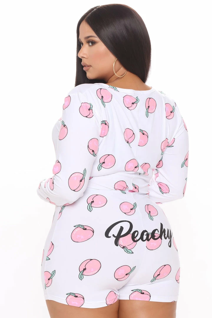 Fashion Nova Feeling Peachy PJ Romper Onesie - White/combo