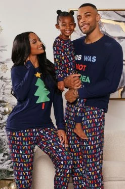 Fashion Nova Fa La La Holiday PJ Set - Navy/combo