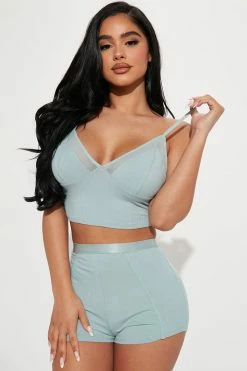 Fashion Nova Watch Me Sleep PJ Short Set - Sage