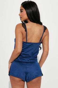 Fashion Nova Sleepover Super Soft Satin PJ Short Set - Blue/Black Robes & Sleep Shirts