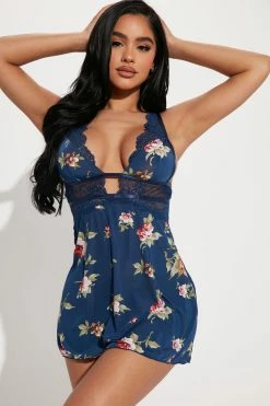 Fashion Nova Robes & Sleep Shirts Comfortable With Me Sleep Gown - Blue/combo