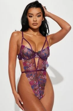 Fashion Nova Send Me A Gift Lace Teddy - Purple/combo
