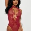 Fashion Nova Sexy Sleepwear Late Night Fantasy Bodystocking Teddy - Burgundy