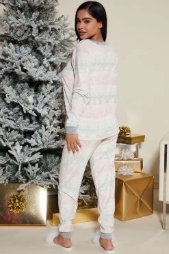 Fashion Nova Sweetie Cabin Plush Velour Jogger Set - Pink/combo