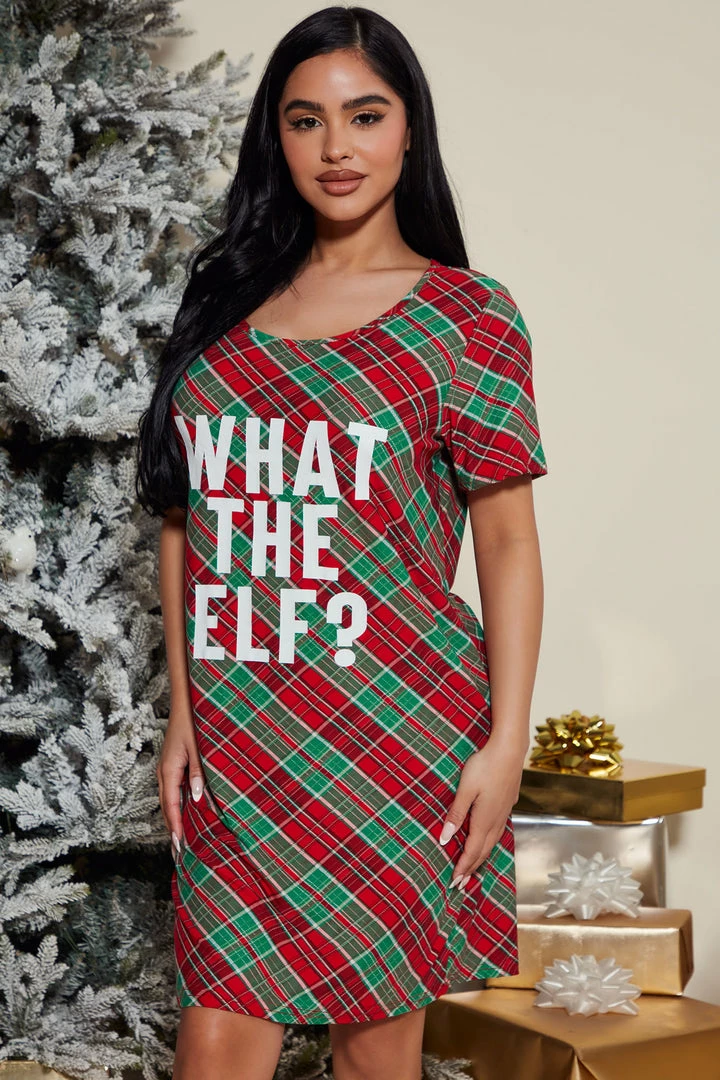 Fashion Nova What The Elf PJ Sleep Shirt - Green/combo