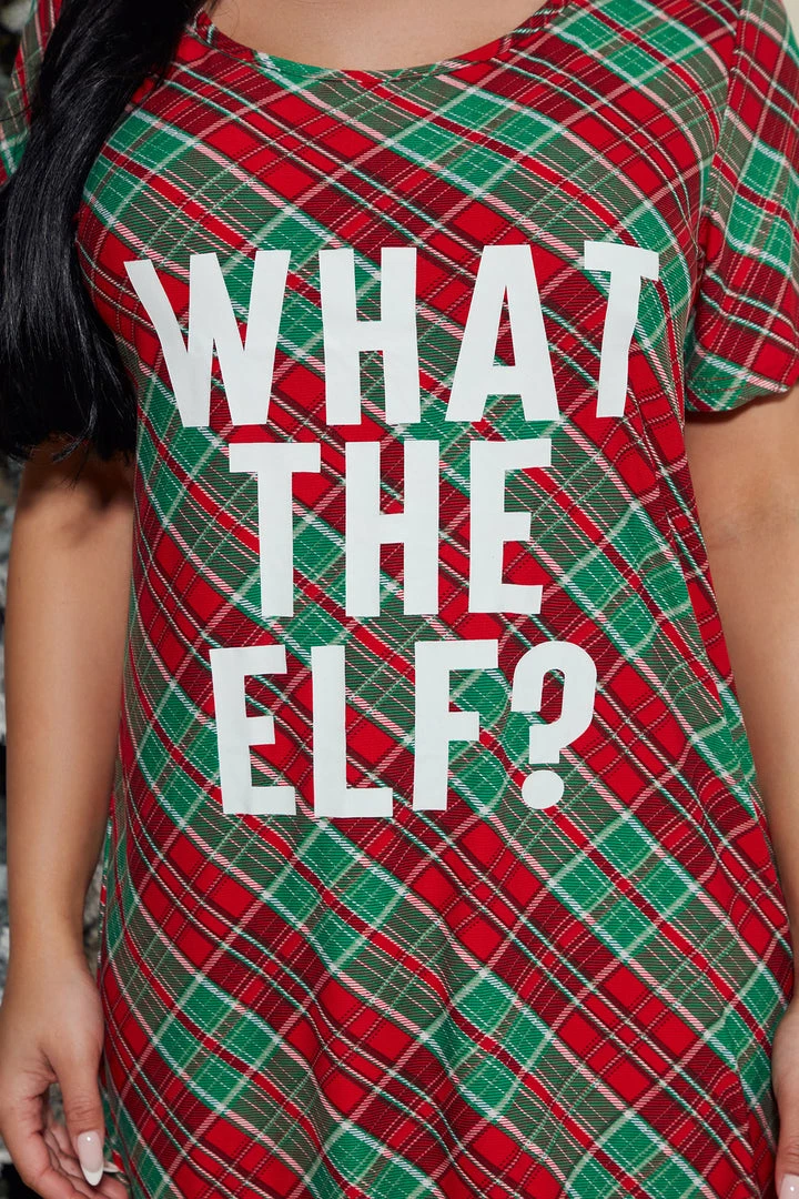Fashion Nova What The Elf PJ Sleep Shirt - Green/combo