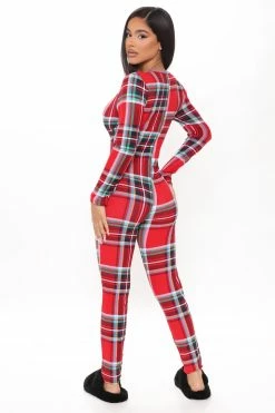 Fashion Nova Snuggle Season PJ Jumpsuit Onesie - Red/combo