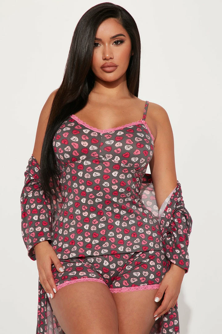 Fashion Nova Pajama Sets Candy Hearts PJ Robe Set - Pink/combo