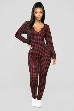 Fashion Nova Where's My Coffee Jumpsuit - Black/Red