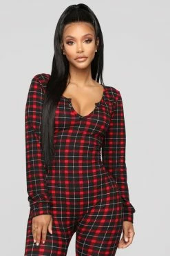 Fashion Nova Where's My Coffee Jumpsuit - Black/Red