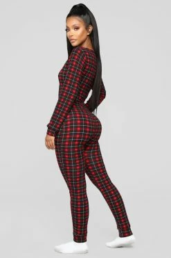 Fashion Nova Where's My Coffee Jumpsuit - Black/Red