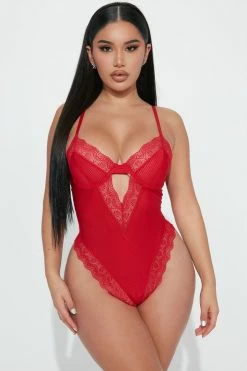 Fashion Nova Sexy Sleepwear Never Ever Ribbed Teddy - Red