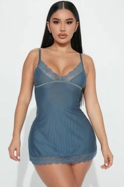 Fashion Nova Sexy Sleepwear Never Ever Ribbed Babydoll - Blue
