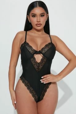 Fashion Nova Never Ever Ribbed Teddy - Black Sexy Sleepwear