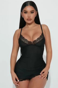 Fashion Nova Never Ever Ribbed Babydoll - Black