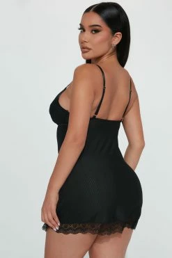 Fashion Nova Never Ever Ribbed Babydoll - Black