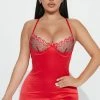 Fashion Nova Sexy Sleepwear Peppermint Kisses Satin Babydoll - Red/combo