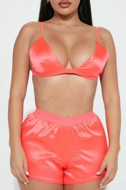 Fashion Nova Sexy Sleepwear Don't Text Me Satin 2 Piece Set - Neon Pink