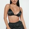 Fashion Nova Don't Text Me Satin 2 Piece Set - Black Sexy Sleepwear