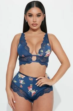 Fashion Nova Comfortable With Me Lounge Sleep Set - Blue/combo