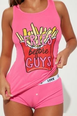 Fashion Nova Pajama Sets Fries Before Guys PJ Boyshort Set - Fuchsia