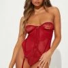 Fashion Nova Sneak Preview Lace Garter Teddy - Red