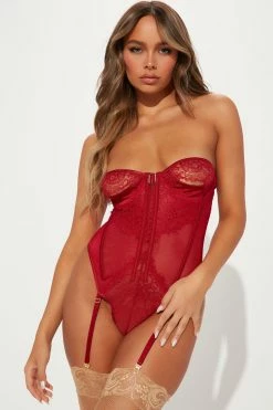 Fashion Nova Sneak Preview Lace Garter Teddy - Red