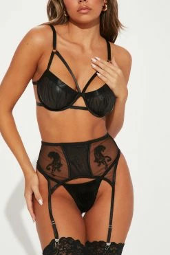 Fashion Nova Bedroom Roar Tigher Garter 3 Piece Set - Black