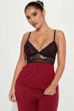 Fashion Nova Pajama Sets Comfy In Your Arms PJ Pant Set - Burgundy/combo