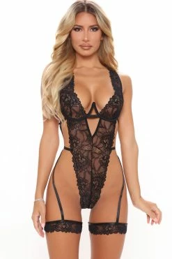 Fashion Nova Sexy Sleepwear Lost In Paradise Garter Teddy - Black