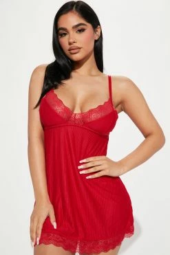 Fashion Nova Sexy Sleepwear Never Ever Ribbed Babydoll - Red