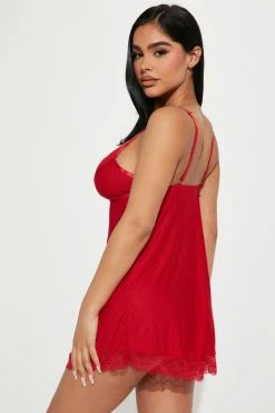 Fashion Nova Sexy Sleepwear Never Ever Ribbed Babydoll - Red