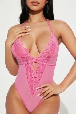 Fashion Nova I Can Take You There Mesh Teddy - Fuchsia Sexy Sleepwear
