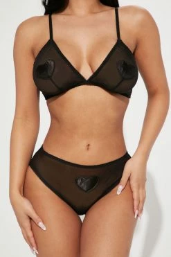 Fashion Nova Sexy Sleepwear Heart To Heart Mesh 2 Piece Set - Black