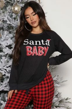 Fashion Nova Dear Santa Holiday PJ Set - Black/combo