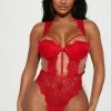 Fashion Nova Sexy Sleepwear Soft Girl Lace Sheer Teddy - Red