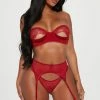 Fashion Nova Sneak Preview Lace Garter 3 Piece Set - Red