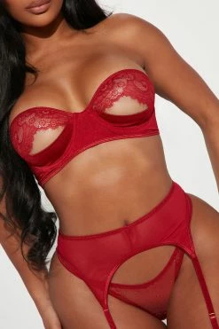 Fashion Nova Sneak Preview Lace Garter 3 Piece Set - Red