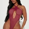Fashion Nova Star Girl Energy Sheer Rhinestone Teddy - Red