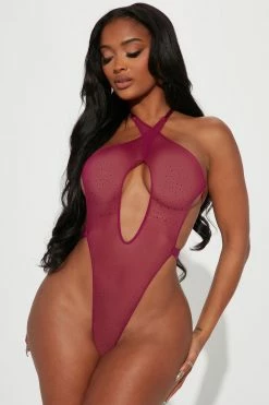 Fashion Nova Star Girl Energy Sheer Rhinestone Teddy - Red