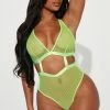 Fashion Nova Sexy Sleepwear Soft Glow Fishnet Teddy - Green