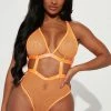Fashion Nova Soft Glow Fishnet Teddy - Orange Sexy Sleepwear