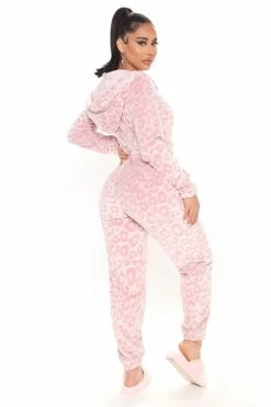 Fashion Nova Cozy Leopard PJ Jumpsuit Onesie - Pink Pajama Rompers & Jumpsuits
