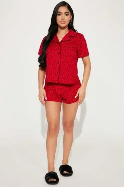 Fashion Nova Pajama Sets Giving My Heart PJ Short Set - Red/Black