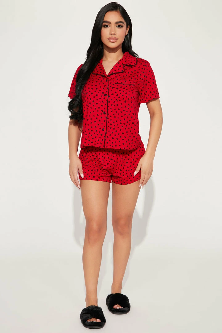 Fashion Nova Pajama Sets Giving My Heart PJ Short Set - Red/Black