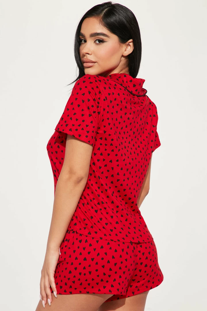Fashion Nova Pajama Sets Giving My Heart PJ Short Set - Red/Black