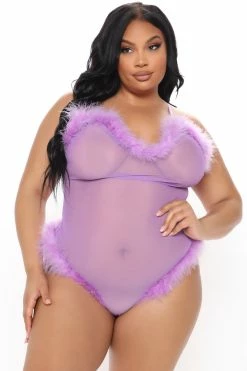 Fashion Nova Tender Heart Fluff Mesh Teddy - Lavender Sexy Sleepwear
