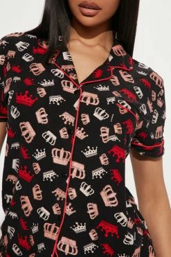 Fashion Nova Pajama Sets Queen Crowns PJ Short Set - Black/combo