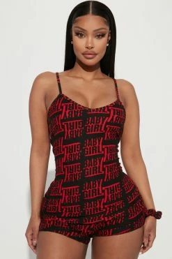 Fashion Nova Baddest Baby Girl PJ Short Set - Black/combo