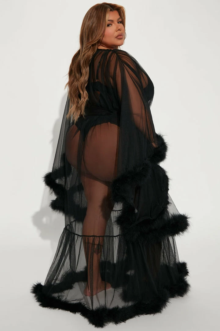 Fashion Nova Rich Mistress Mesh Long Robe - Black